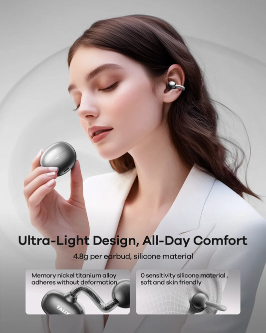 TALIX X6 Clip-On Earbuds Wireless Open Ear Earbuds Headphones 4.8g Ultra-Light Smart Touch Control 40H Playtime Immersive Sound