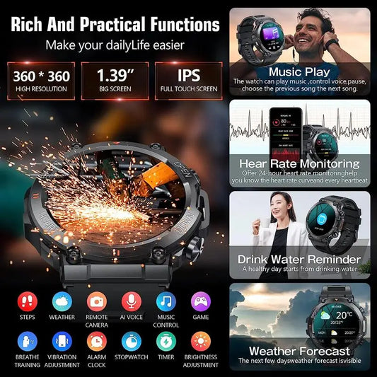 waterproof Durable Smartwatch | Outdoor Smartwatch with Call Function, Fitness Tracker, Pedometer, Multiple Sports Modes