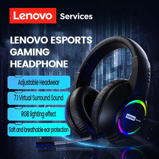 Lenovo E08 E-sports Gaming Wired Headphone RGB Light Computer Laptop 7.1 Virtual Surround Sound Effects Headset with Microphone
