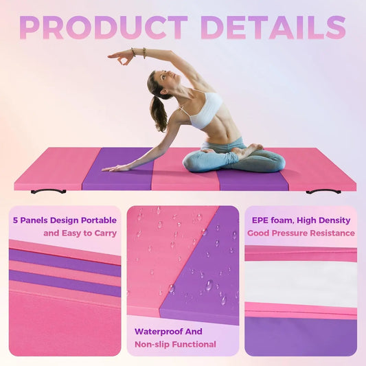 Folding Gym Mat Thicken Extra Firm High Density Tumbling Exercise Mat for Home Gym,Gymnastics,Martial Arts,Yoga&Pilates,Non-Slip