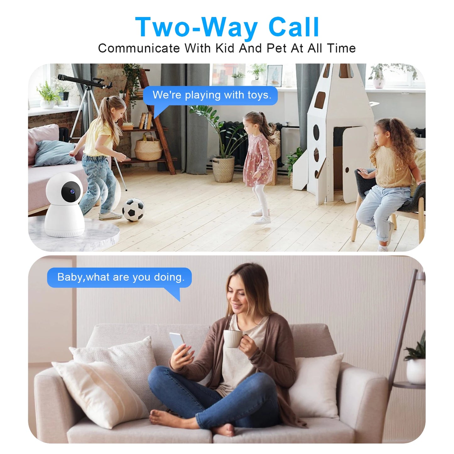 Noahtec Small Security Cam ,2K Pet Camera with Phone App ,360° Pan Wifi Camera Human Detection Night Vision Security Protection