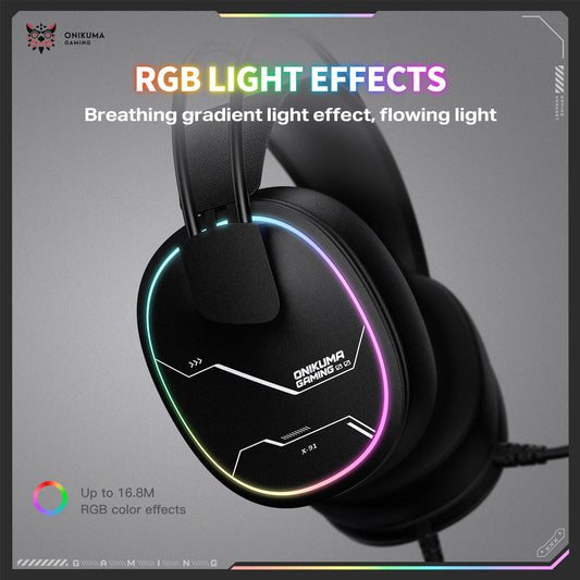 ONIKUMA X91 Gaming Headset Hi-Fi Surround Sound/USB Sound Card for PC PS Wired Gaming Headset Ergonomic Design