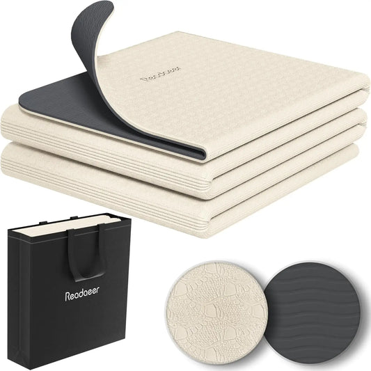 Foldable Travel Yoga Mat 6mm Thick with Carrying Bag, Non-Slip TPE Exercise Pilates Mat for Home and Gym
