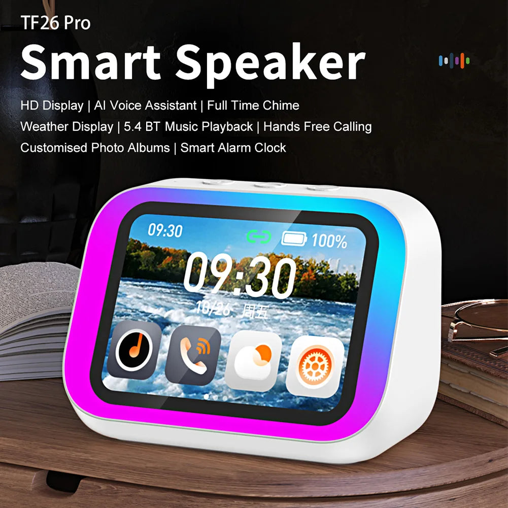 Smart Speaker Voice Assistant Portable BT Speaker with RGB Lights for Bedroom Living Room