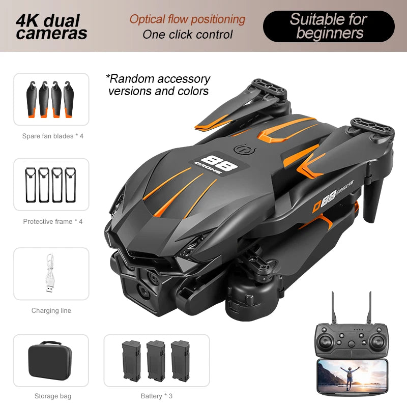 2024 New D88 Drone 8K HD Dual Camera Professional Aerial Photography Optical Flow Hovering Gesture Shooting Folding Quadcopter