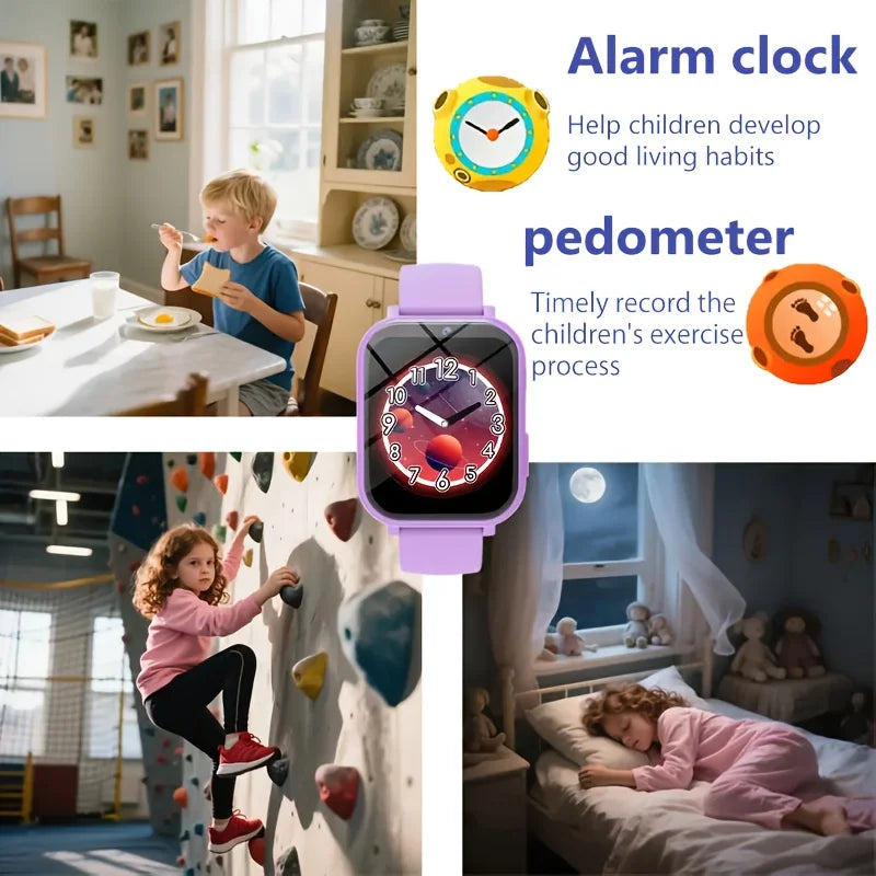 Kids Sports Smartwatch Ages 3-14: 18 Educational Games, Touchscreen Music Player, Purple Silicone Strap for Daily & Outdoor Use