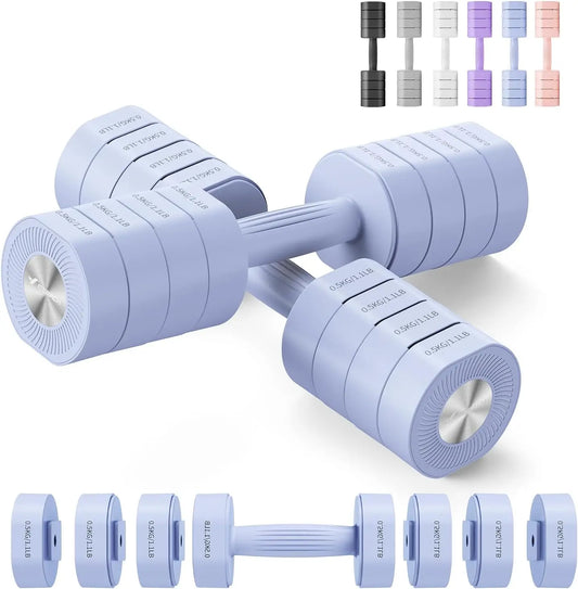 Dumbbell Set of 2, Adjustable Weight, Anti-slip Handle, Macaron Colors, Each 2.2/4.4/6.6/8.8 lbs, 4 in 1 Hand Weights·Hot Sale