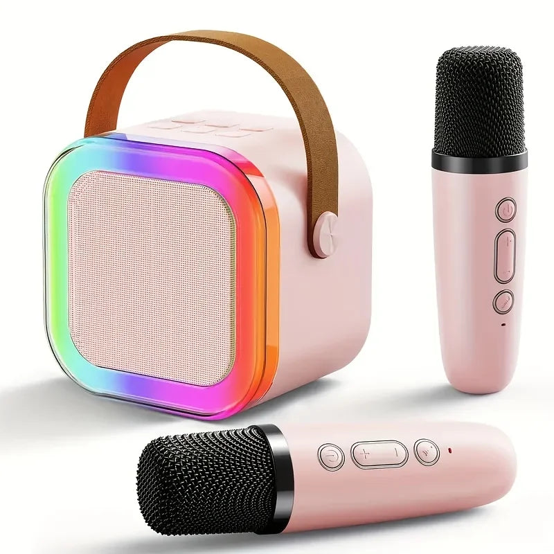 Wireless Karaoke Speaker, RGB Color Lighting, Two Microphones Rechargeable Battery, for Family Karaoke, Parties, Birthday Gifts