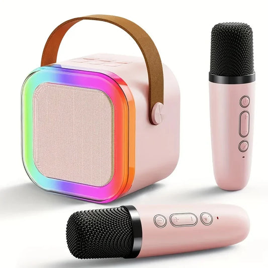 Wireless Karaoke Speaker, RGB Color Lighting, Two Microphones Rechargeable Battery, for Family Karaoke, Parties, Birthday Gifts