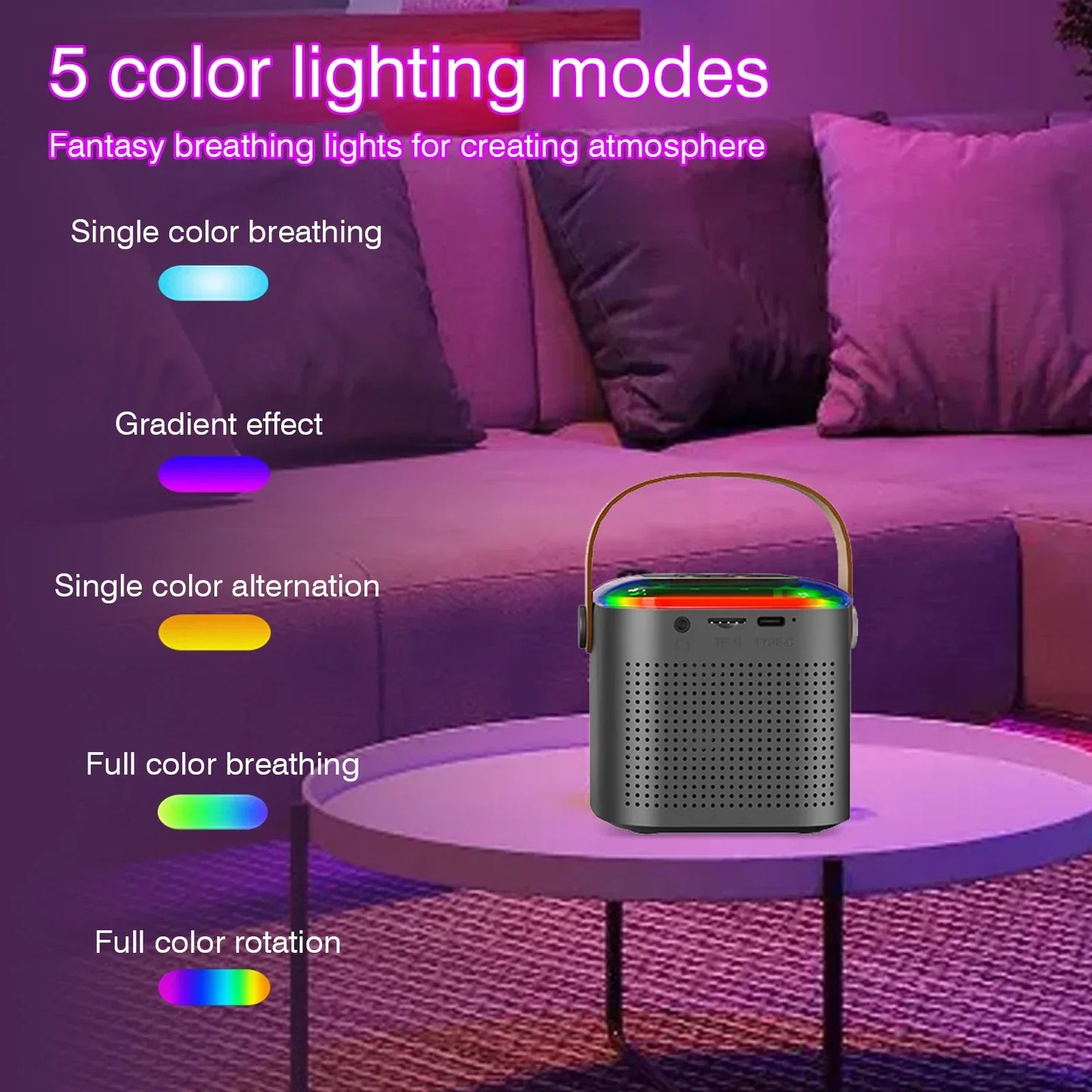 Wireless Karaoke Speaker, RGB Color Lighting, Two Microphones Rechargeable Battery, for Family Karaoke, Parties, Birthday Gifts