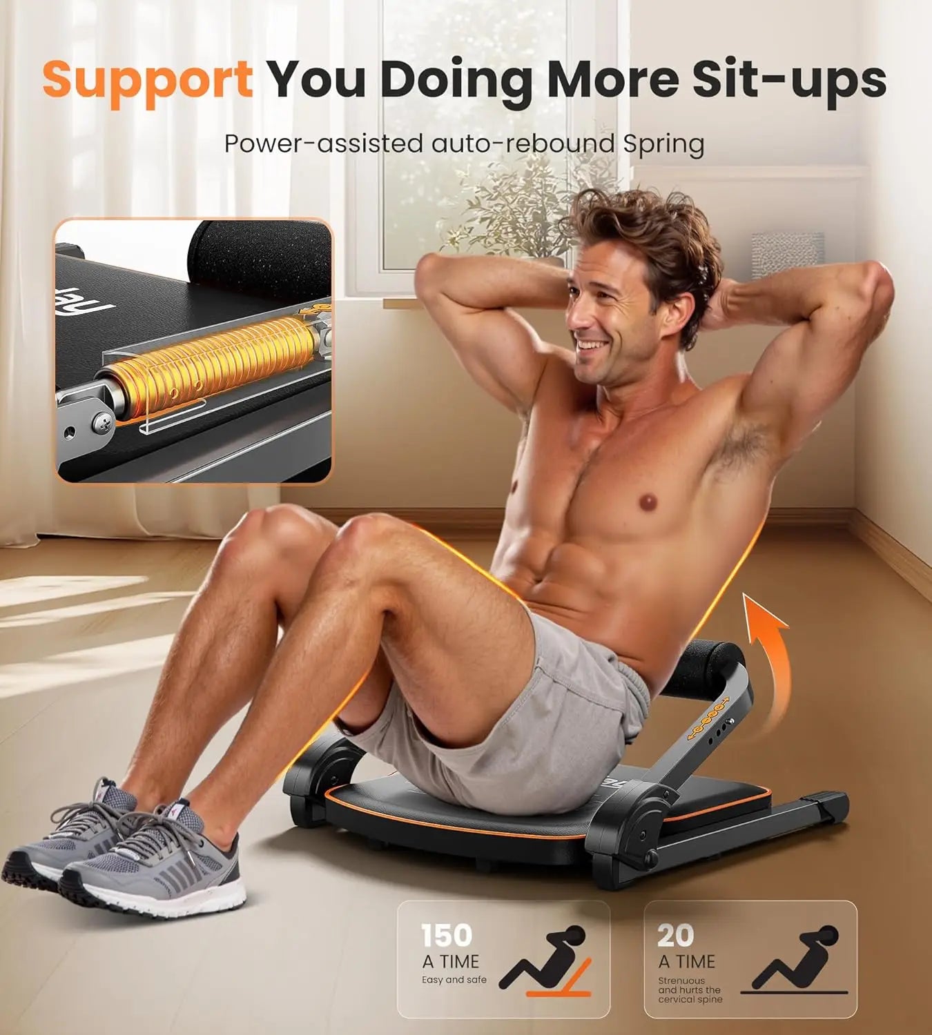 Home Ab Trainer with Resistance Bands, 330 LBS Capacity, Adjustable Sit Up Machine for Core Workouts