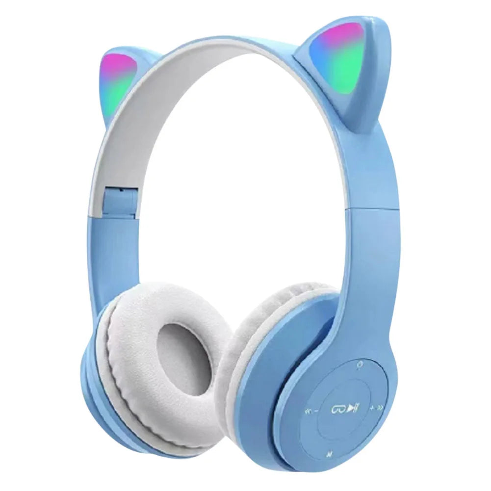 Wireless Headphones Cat Ear Bluetooth-Compatible Helmets Glow Light Over-Ear Headsets Stereo Bass Sports Headphones for PC Phone