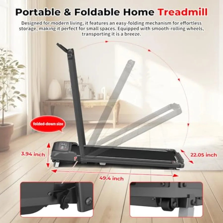 Foldable Treadmill for Home Portable Walking Pad with Handle Manuall/Auto/No Incline 2.5HP Treadmill with 265 Lbs Black/White