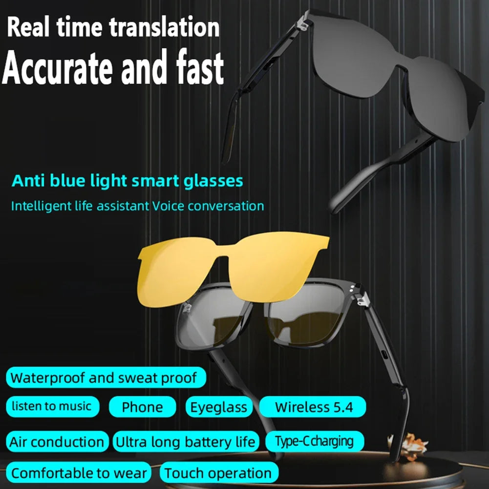 AI Smart Glasses Multifunction Camera Bluetooth BT 5.4 Call Voice Assistant Glasses Magnetic Translate Glasses for Men Women