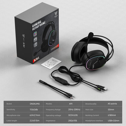 ONIKUMA X91 Gaming Headset Hi-Fi Surround Sound/USB Sound Card for PC PS Wired Gaming Headset Ergonomic Design