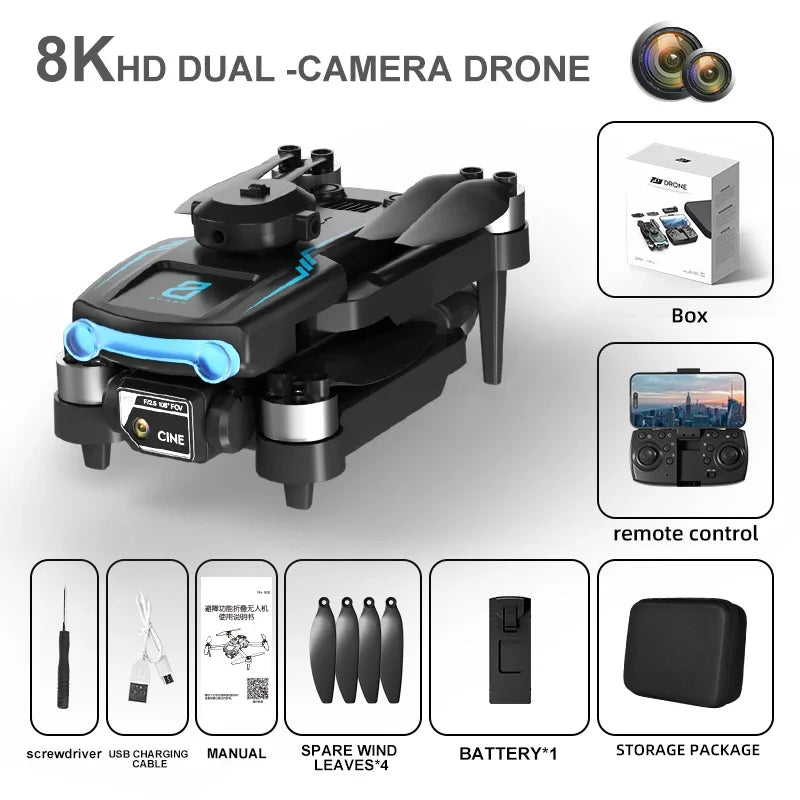 New F169 8K HD Dual Camera Dron  WIFI FPV RC Drone Professional Height Hold Four Side Obstacle Avoidance Foldable Quadcopter