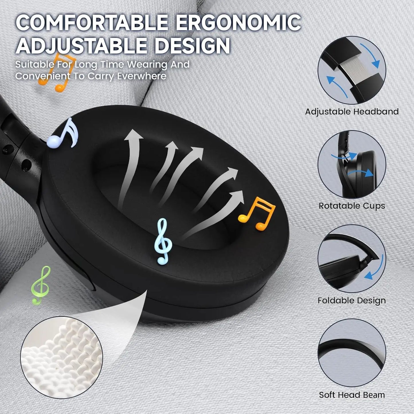 ATTACK SHARK G300 Wireless Bluetooth Headphone with ENC Noise Cancellation, Rechageable Over Ear Headset, 3.5MM Audio Jack