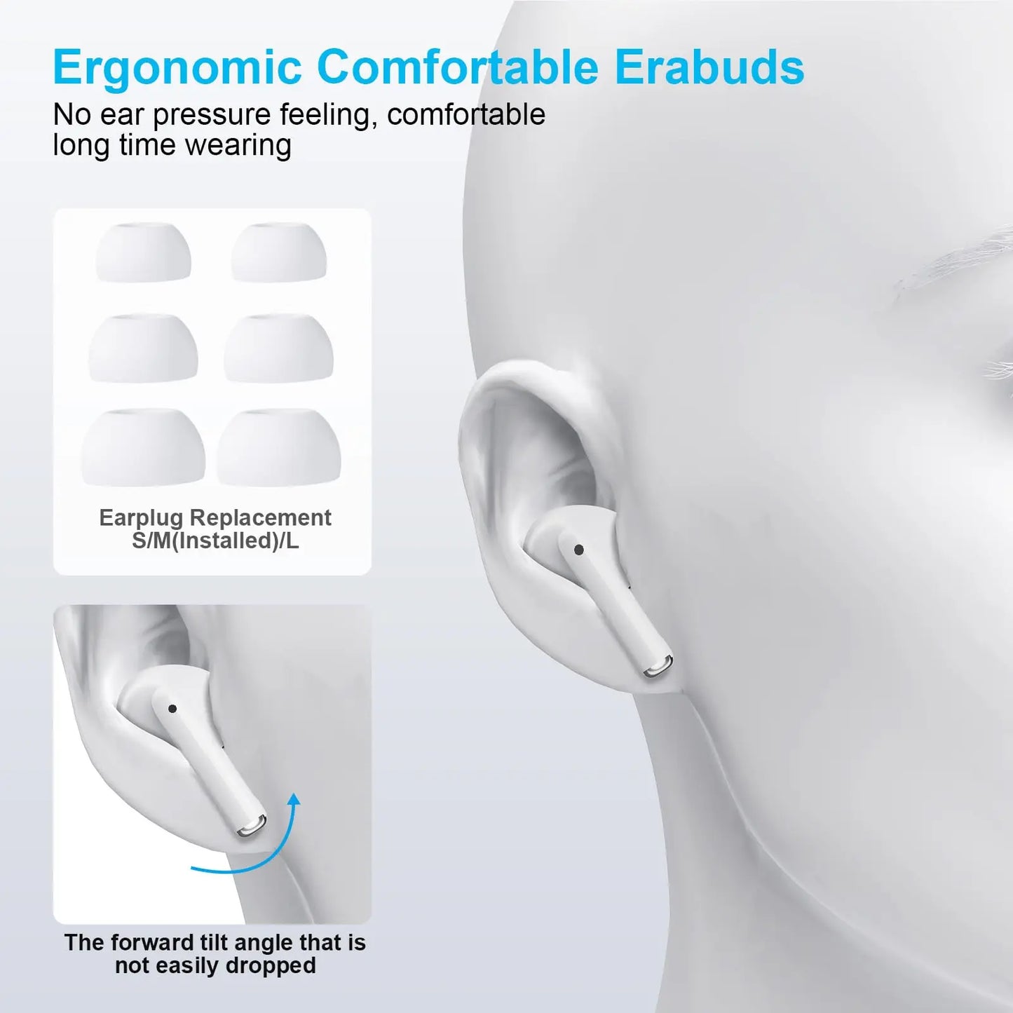 Portable Wireless Audio Headset Bluetooth 5.4 Earphones 3D Stereo Wireless EarBuds with USB-C Charging Case Sports, Audio Calls