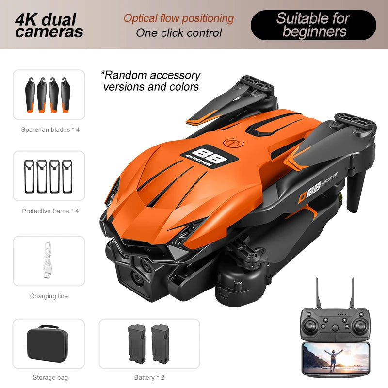 2024 New D88 Drone 8K HD Dual Camera Professional Aerial Photography Optical Flow Hovering Gesture Shooting Folding Quadcopter