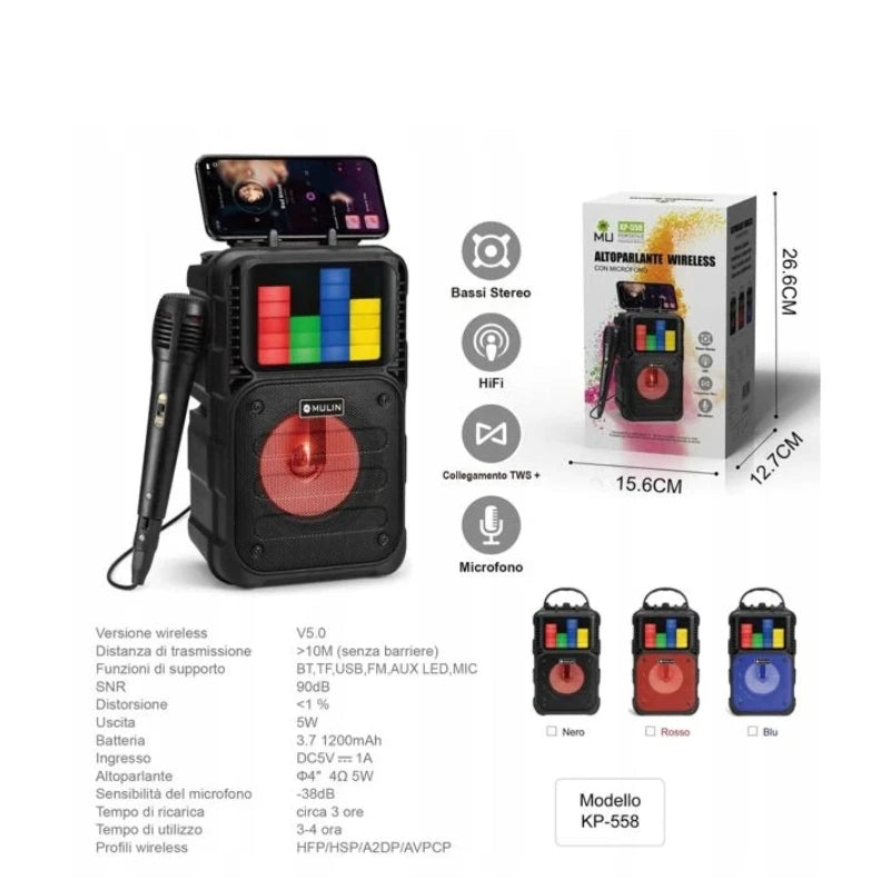 Long Standby Karaoke Speaker USB/microSD, Bluetooth, Microphone, DJ, Hi-Fi, RGB Lights, and Partybox Altavez Speaker