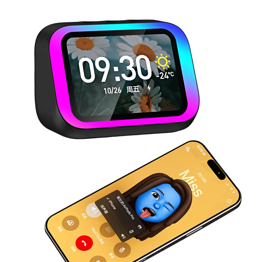 Smart Speaker Voice Assistant Portable BT Speaker with RGB Lights for Bedroom Living Room