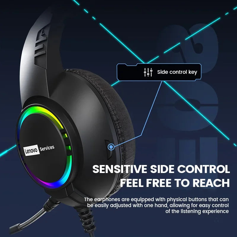 Lenovo E08 E-sports Gaming Wired Headphone RGB Light Computer Laptop 7.1 Virtual Surround Sound Effects Headset with Microphone