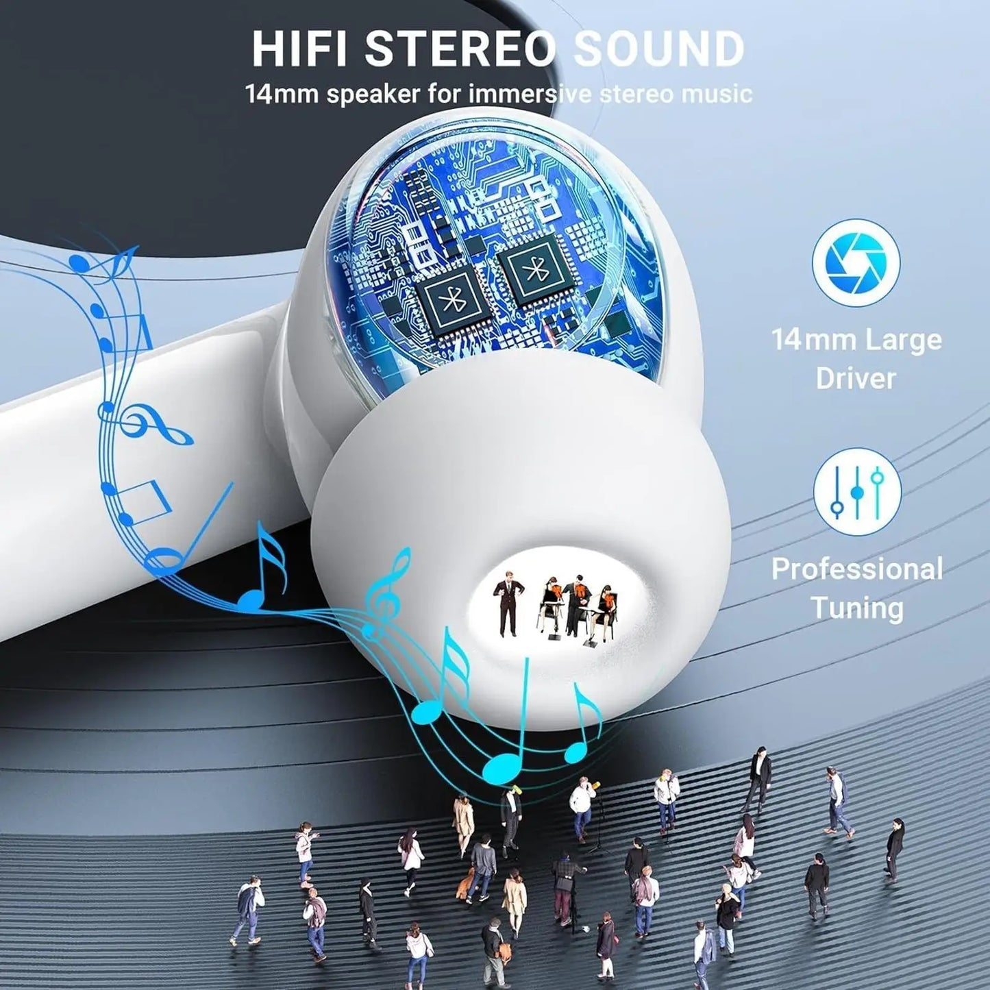 Portable Wireless Audio Headset Bluetooth 5.4 Earphones 3D Stereo Wireless EarBuds with USB-C Charging Case Sports, Audio Calls