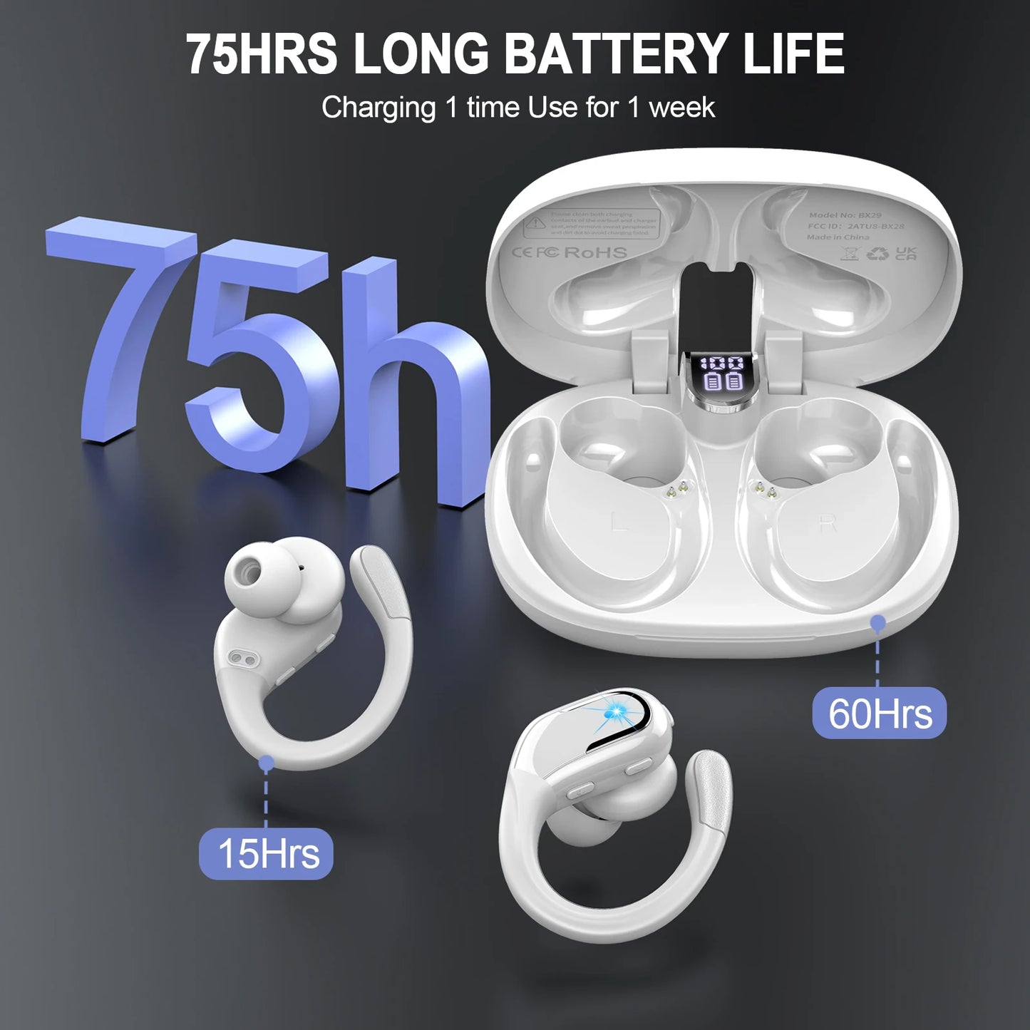 Wireless Earbuds, Bluetooth 5.3 Headphones Sport, Bluetooth Earbuds with ENC Noise Canceling Mic, Bass Stereo Wireless Earphone