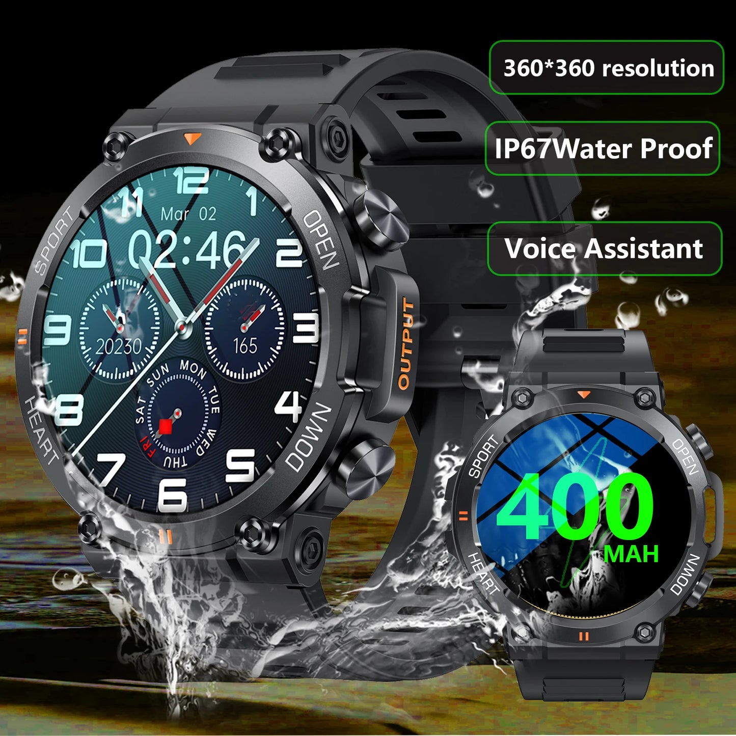 waterproof Durable Smartwatch | Outdoor Smartwatch with Call Function, Fitness Tracker, Pedometer, Multiple Sports Modes