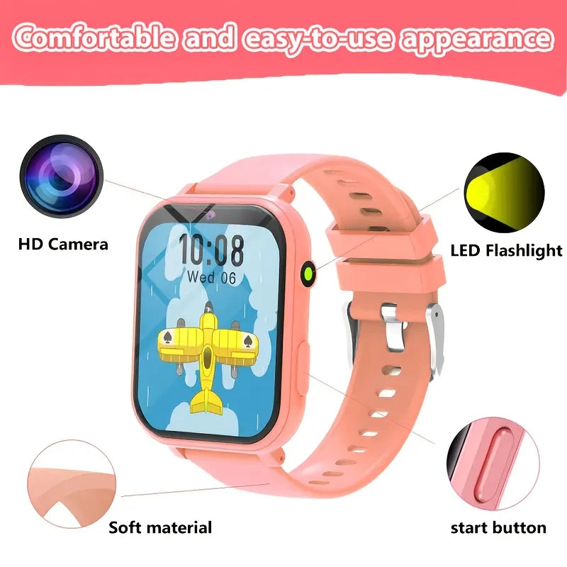 Kids Sports Smartwatch Ages 3-14: 18 Educational Games, Touchscreen Music Player, Purple Silicone Strap for Daily & Outdoor Use