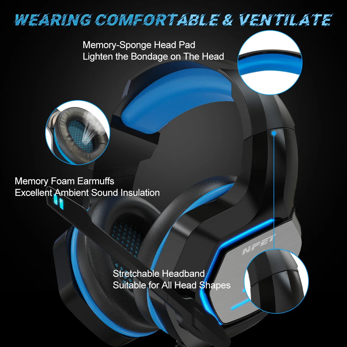 NPET HS10 3.5mm Wired Gaming Headphones With Microphone 120° Adjustable PC Bass Stereo Gamer Headset For PS4 PS5 Xbox Smartphone
