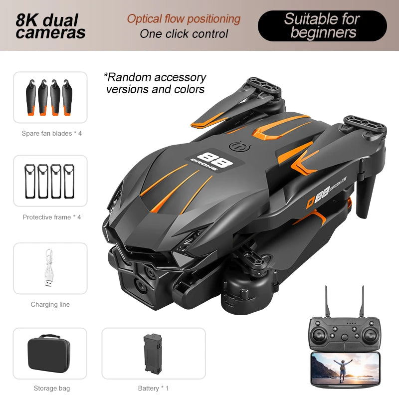 2024 New D88 Drone 8K HD Dual Camera Professional Aerial Photography Optical Flow Hovering Gesture Shooting Folding Quadcopter