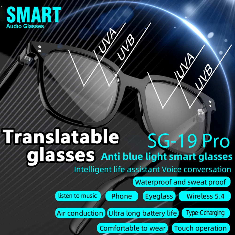AI Smart Translate Eyeglasses BT 5.4 Call Intelligent Translator Glasses Rechargeable Audio Music Call Sunglasses for Men Women