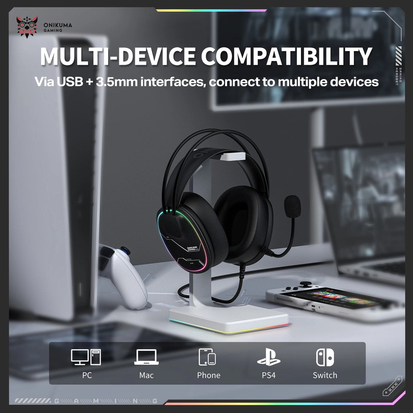 ONIKUMA X91 Gaming Headset Hi-Fi Surround Sound/USB Sound Card for PC PS Wired Gaming Headset Ergonomic Design