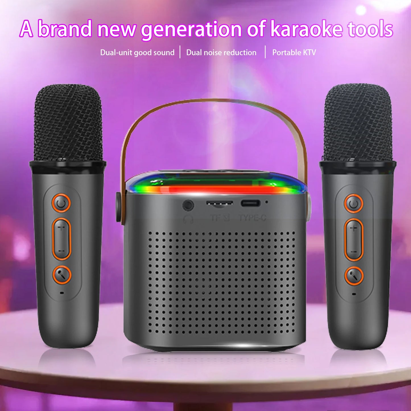 Wireless Karaoke Speaker, RGB Color Lighting, Two Microphones Rechargeable Battery, for Family Karaoke, Parties, Birthday Gifts