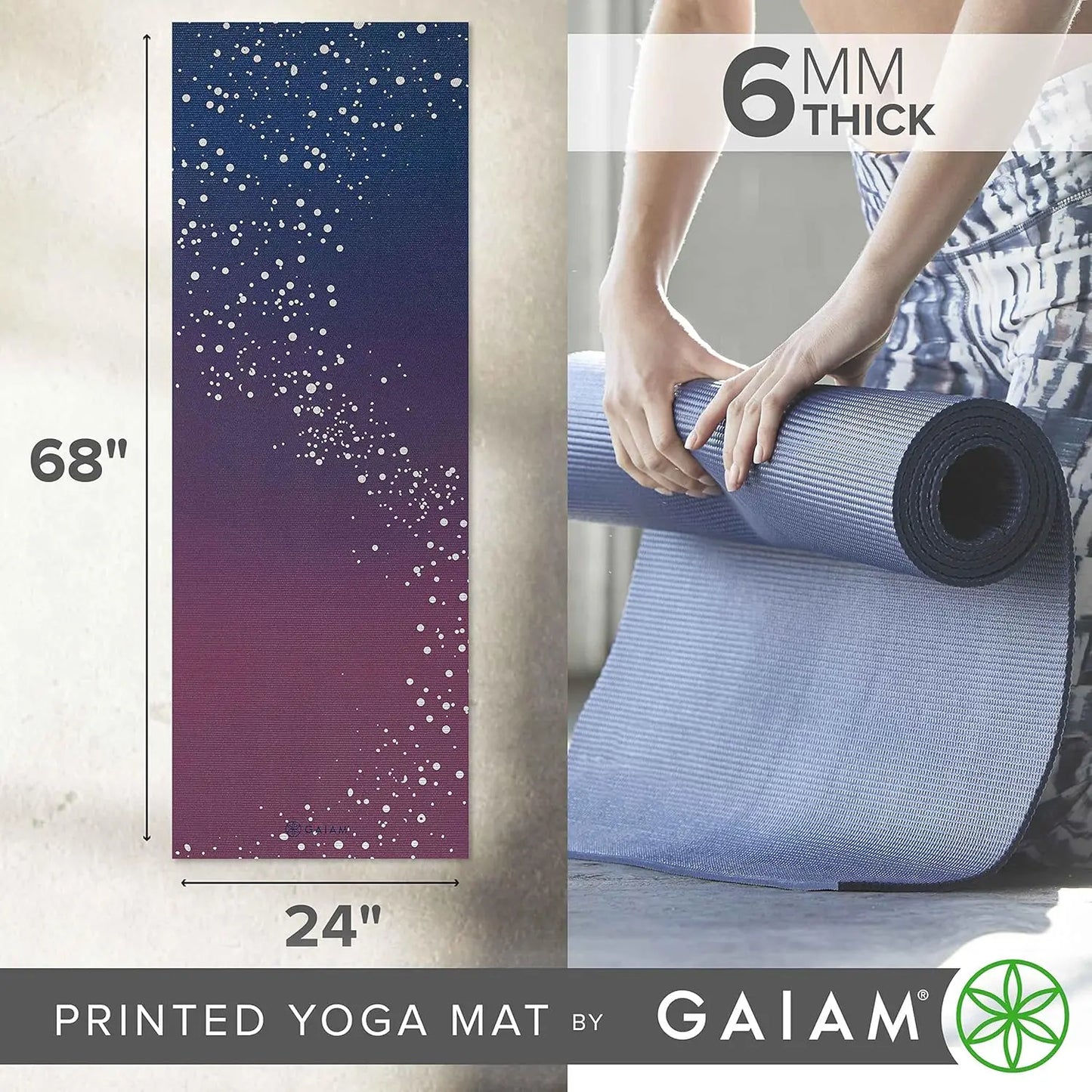 Extra Thick 6mm Non-Slip Yoga Mat for All Workouts - 68"L x 24"W, Premium Cushioning & Safe Material