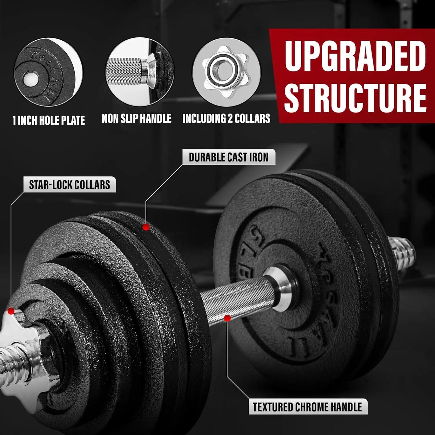 Old School Adjustable Dumbbell Set with Weight Plates Star Lock Collars Connector 40lbs to 200lbs Adjustable Weight Plates Set