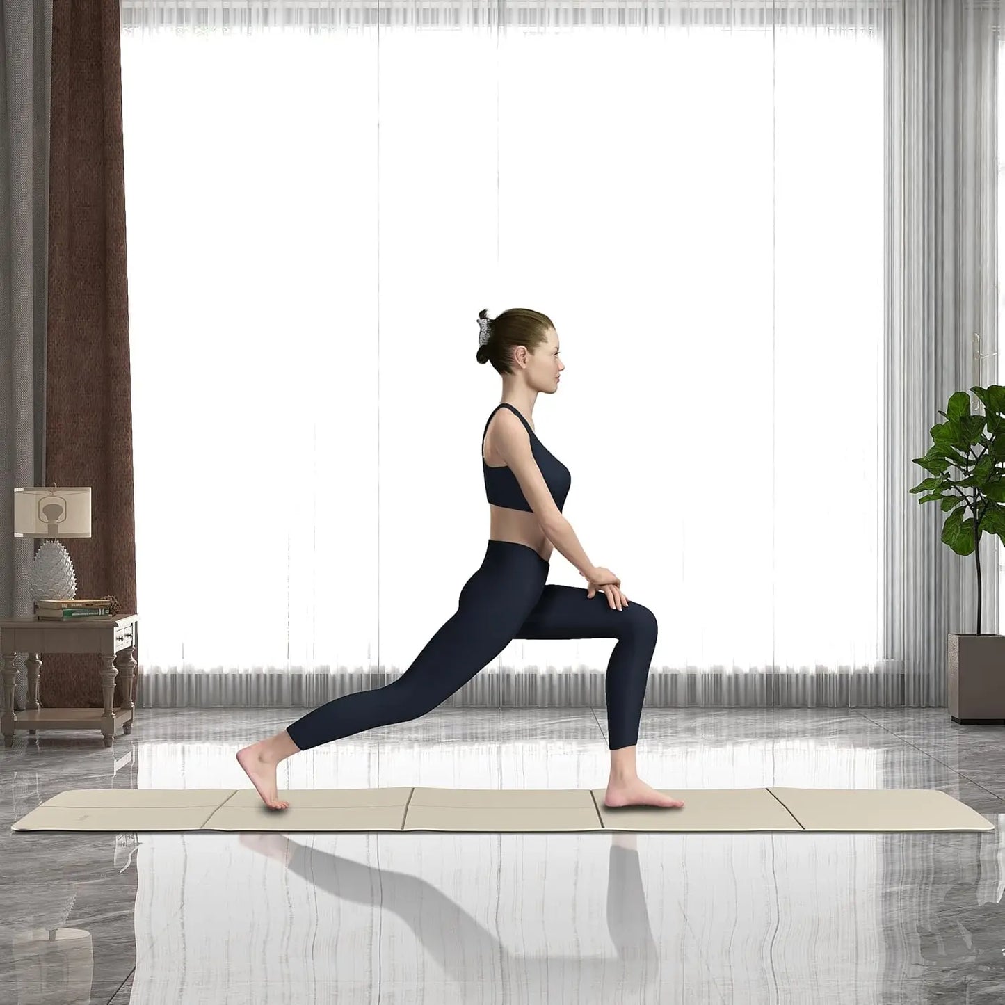 Foldable Travel Yoga Mat 6mm Thick with Carrying Bag, Non-Slip TPE Exercise Pilates Mat for Home and Gym