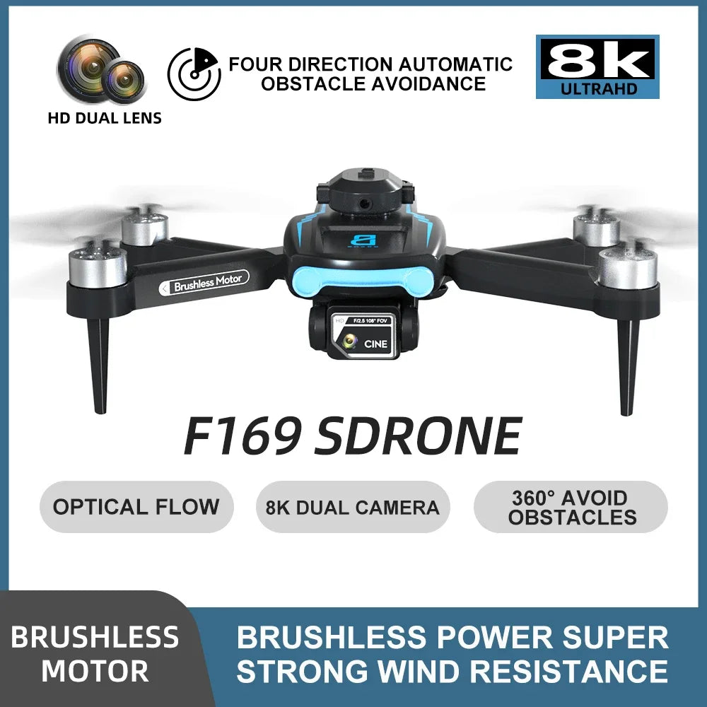New F169 8K HD Dual Camera Dron  WIFI FPV RC Drone Professional Height Hold Four Side Obstacle Avoidance Foldable Quadcopter