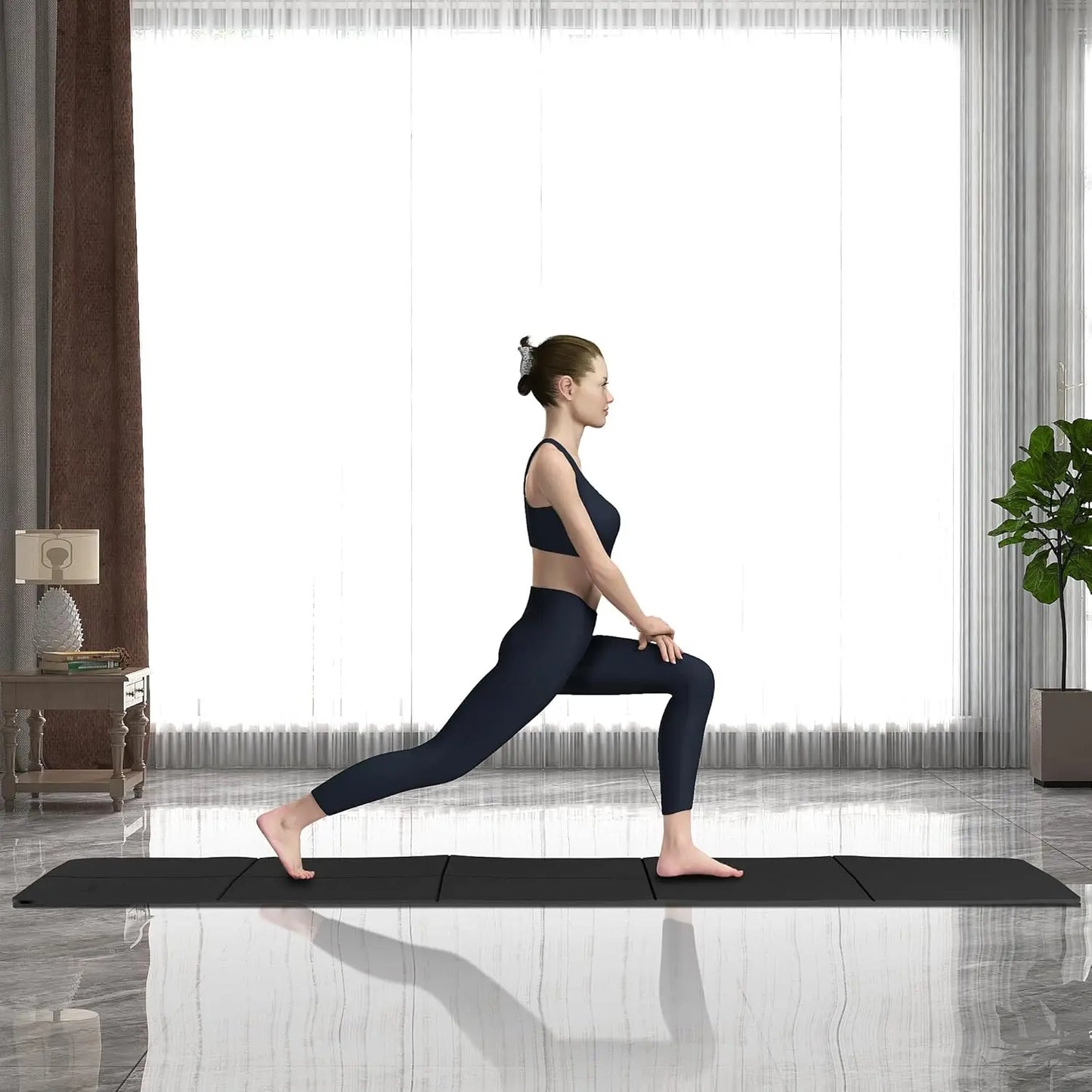 Foldable Travel Yoga Mat 6mm Thick with Carrying Bag, Non-Slip TPE Exercise Pilates Mat for Home and Gym Use