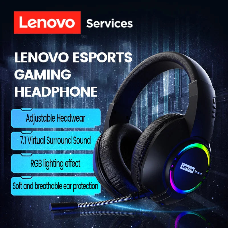 Lenovo E08 E-sports Gaming Wired Headphone RGB Light Computer Laptop 7.1 Virtual Surround Sound Effects Headset with Microphone