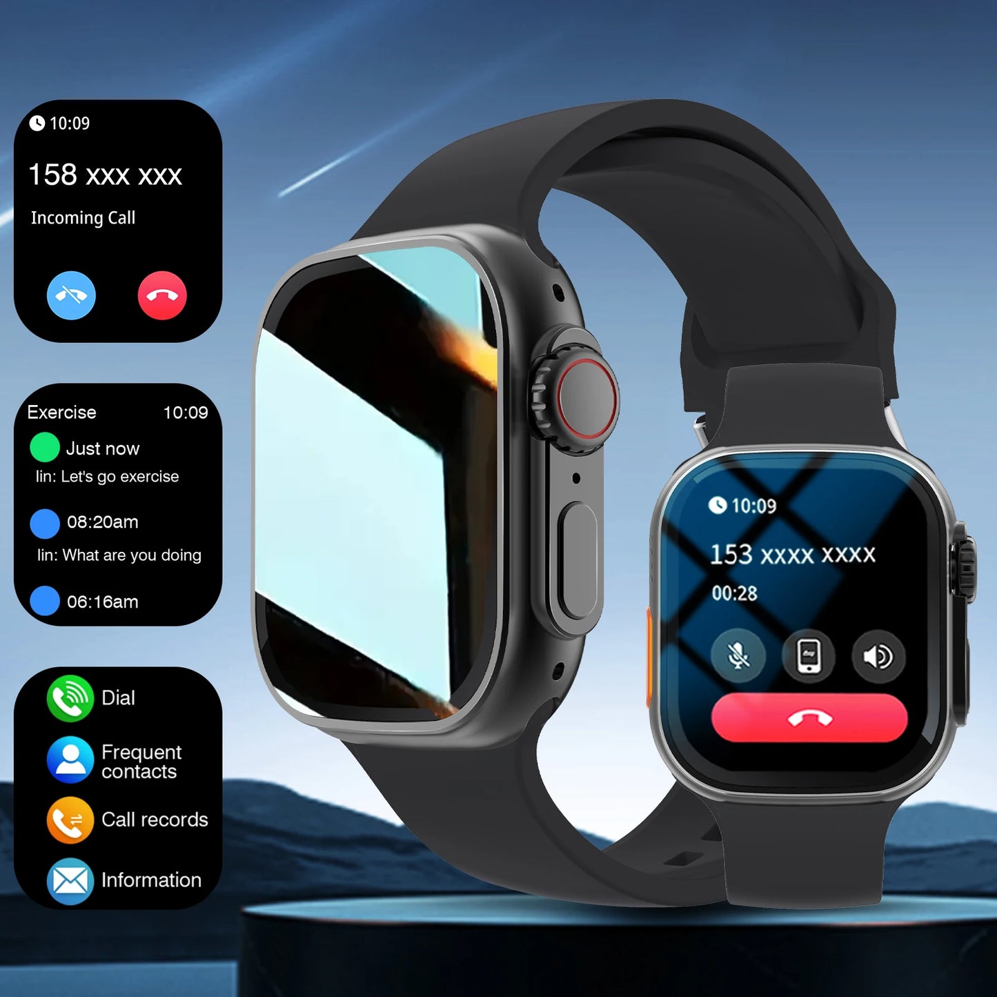Smart watch, customizable dial, multiple sports modes, answer/make calls, message reminders, suitable for both men and women