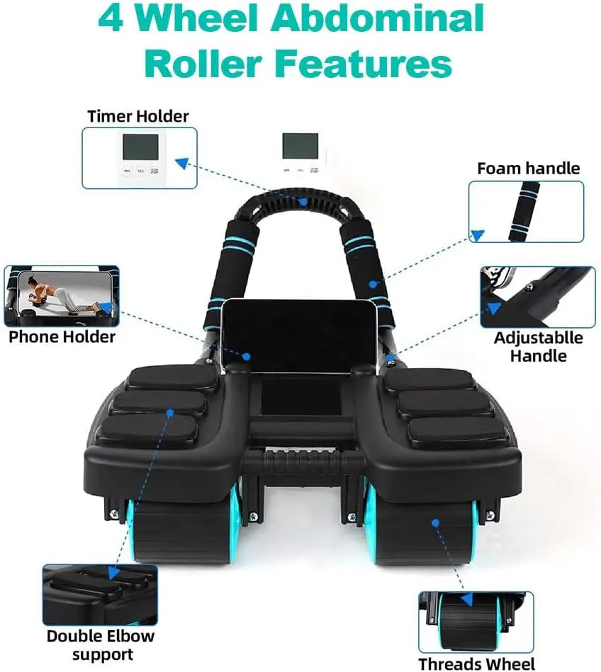 Automatic Rebound Ab Roller Wheel with Elbow Support 4-Wheel Design Core Exercise Equipment for Home Gym Abdominal Workout Machi