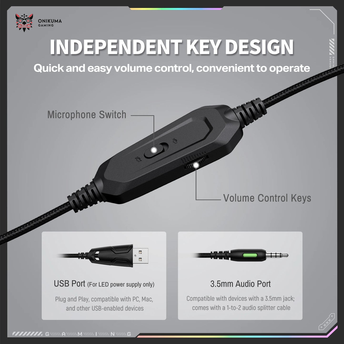 ONIKUMA X91 Gaming Headset Hi-Fi Surround Sound/USB Sound Card for PC PS Wired Gaming Headset Ergonomic Design