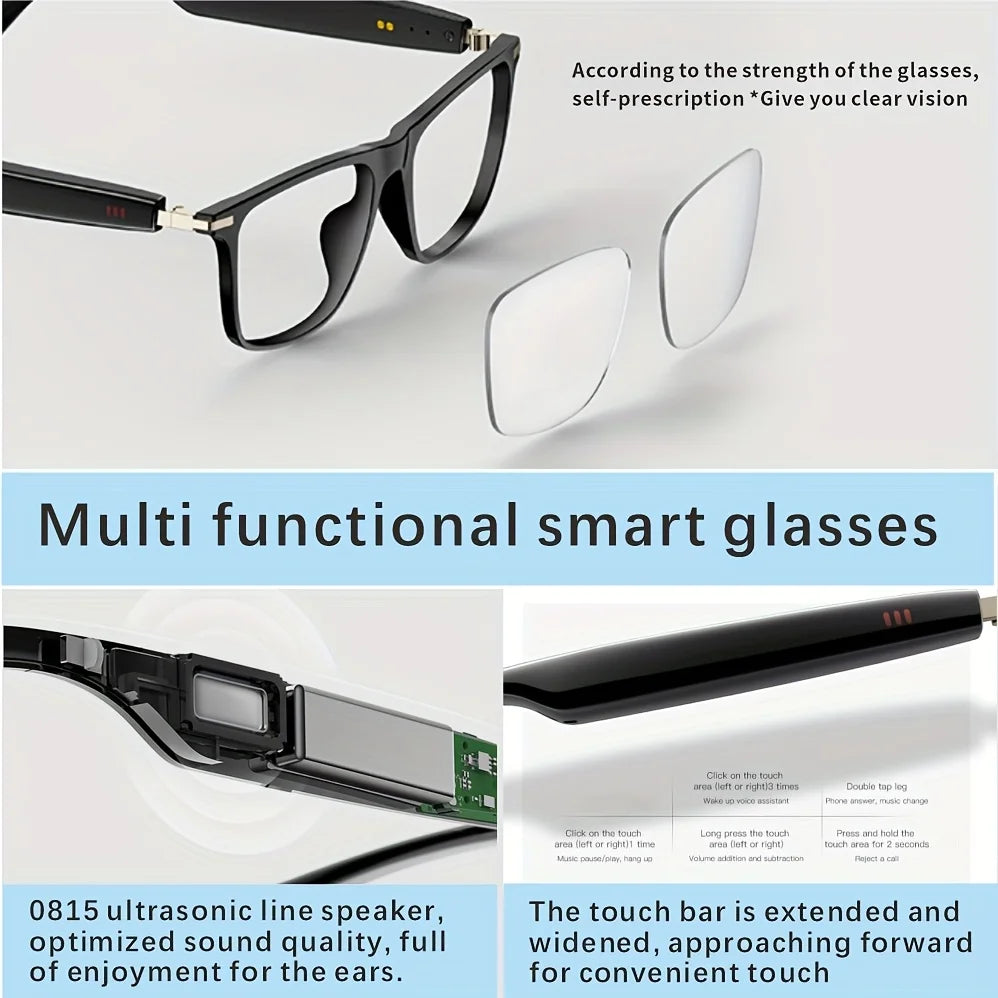 SENBONO NEW Smart Glasses With Sunglasses Open Ear Headsets Hands-Free Calling Sunglasses Anti-blue Light Glasses For Men Womem