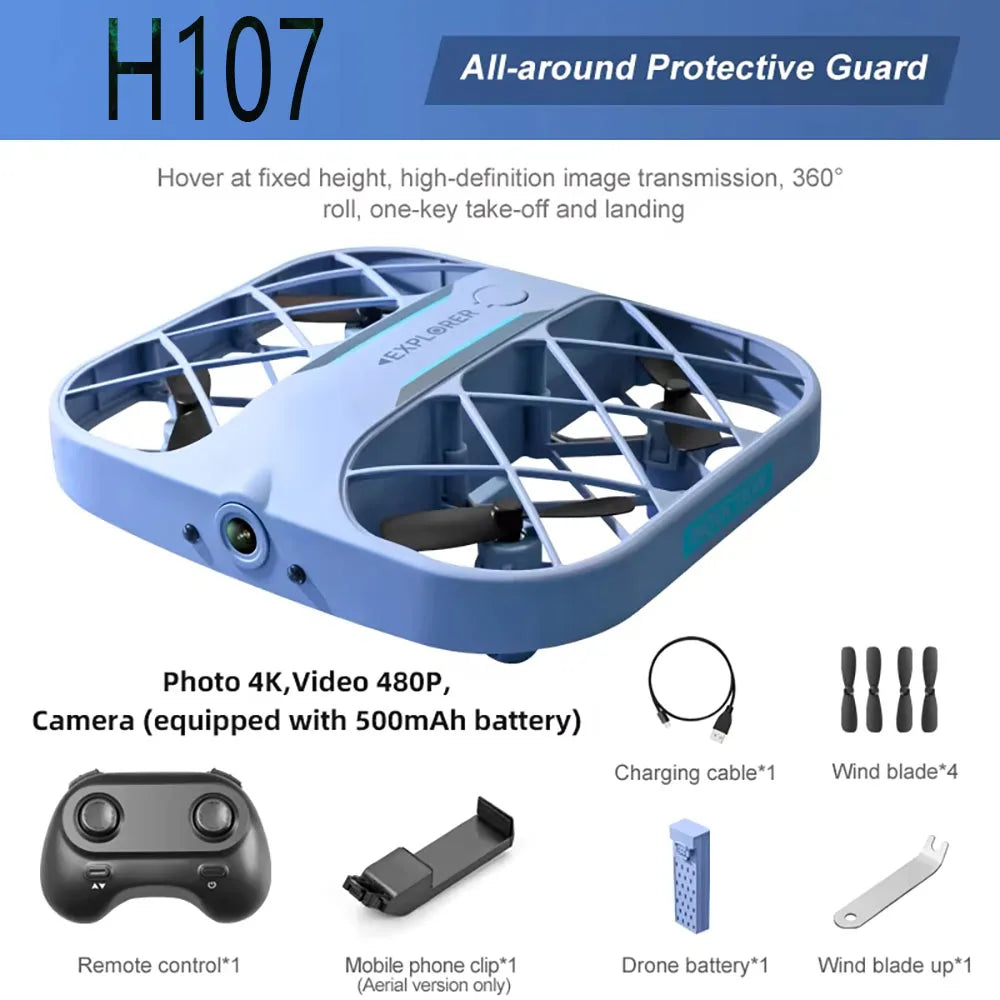 H107 RC Grid Drone 2.4G Mini Pocket with 4K Camera Portable Easy To Carry Remote Control Quadcopters Toy One Key Takeoff Landing