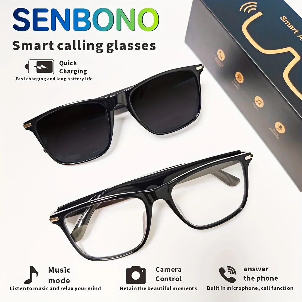 SENBONO NEW Smart Glasses With Sunglasses Open Ear Headsets Hands-Free Calling Sunglasses Anti-blue Light Glasses For Men Womem