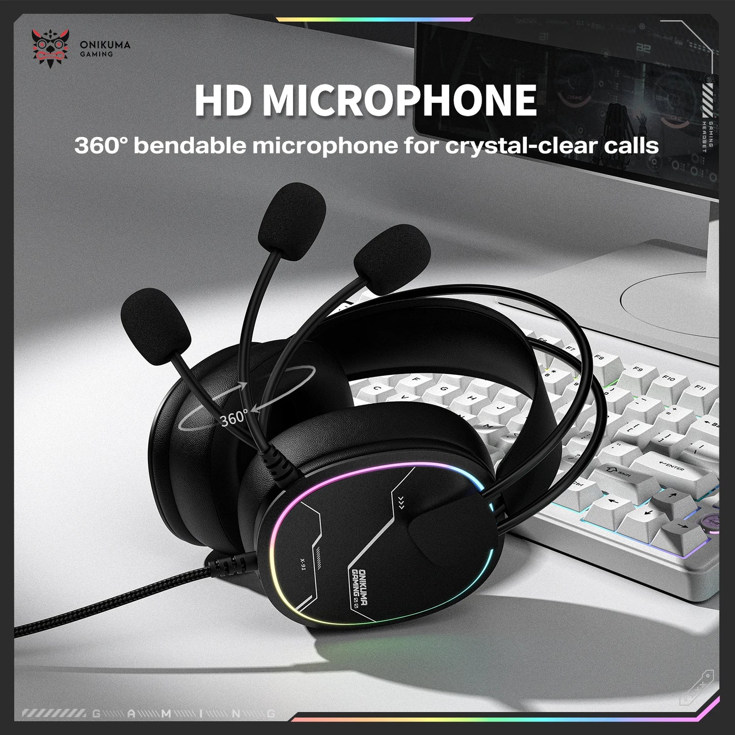 ONIKUMA X91 Gaming Headset Hi-Fi Surround Sound/USB Sound Card for PC PS Wired Gaming Headset Ergonomic Design