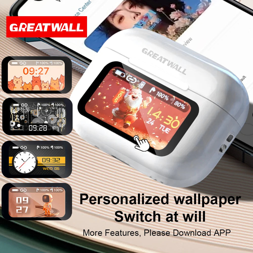 Original GREATWALL Wireless Bluetooth Earphones ANC Noise Reduction Earbuds HD Mic Call Gamer Earbuds LED Touch Screen Control