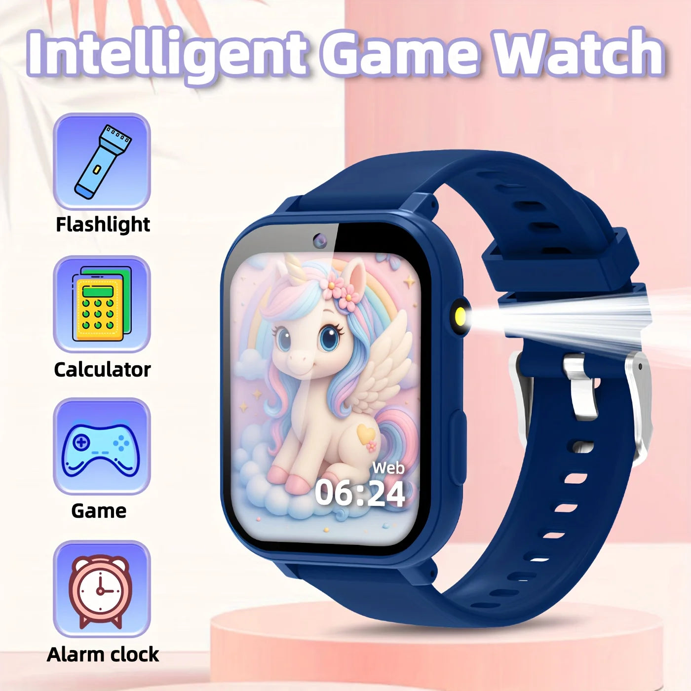Kids Sports Smartwatch Ages 3-14: 18 Educational Games, Touchscreen Music Player, Purple Silicone Strap for Daily & Outdoor Use
